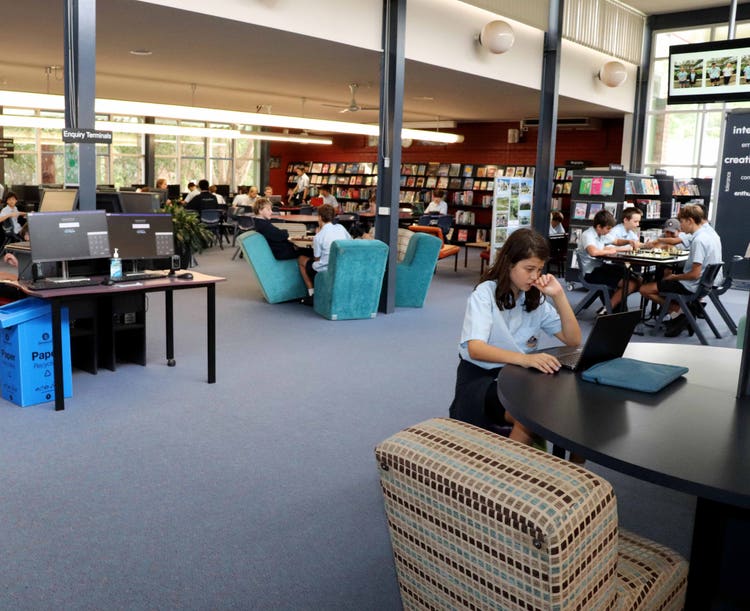 Studnet working in library