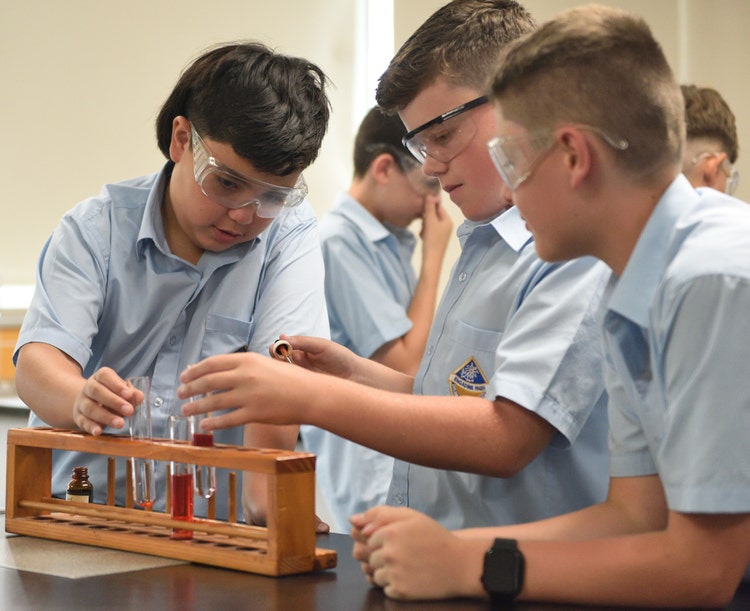 students doing lab experiment